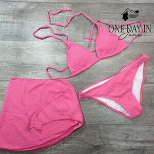 Shene Textured Triangle 3 Piece Bikini Swimsuit Size L